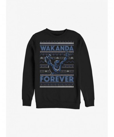 Low Price Marvel Black Panther Wakanda Forever Ugly Christmas Sweatshirt $15.13 Sweatshirts