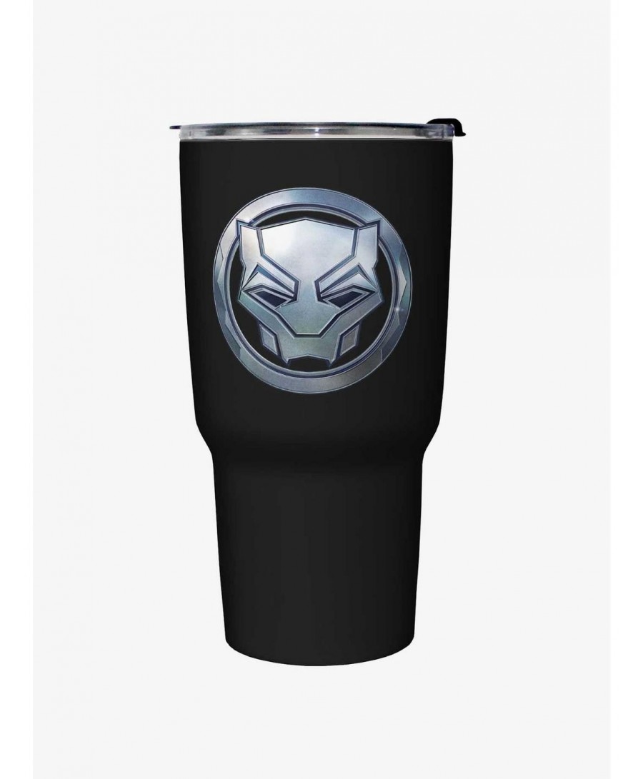 Discount Marvel Black Panther Chrome Emblem Travel Mug $11.96 Mugs