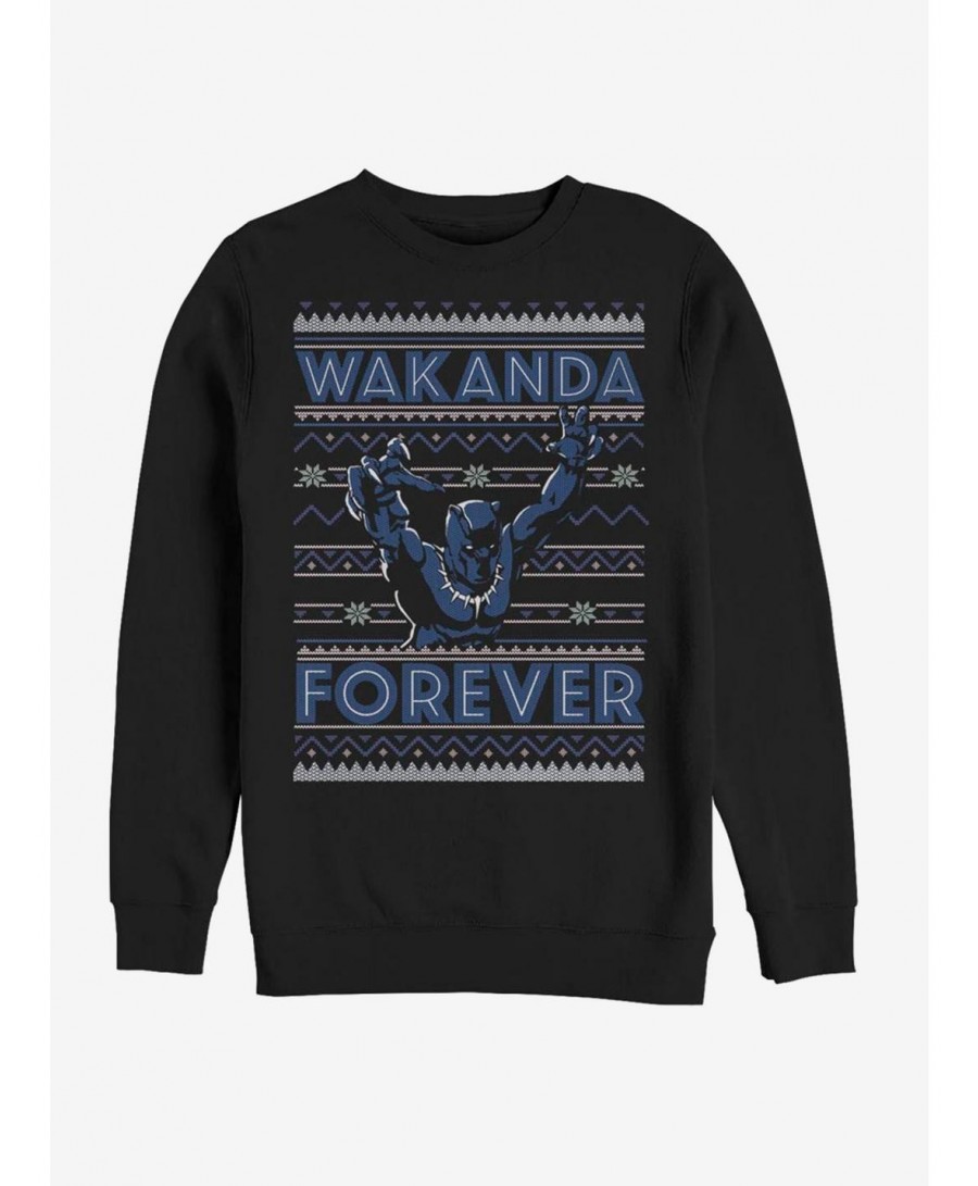 Bestselling Marvel Black Panther Wakanda Forever Ugly Christmas Crew Sweater $18.45 Others