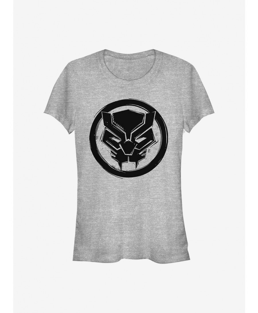 Seasonal Sale Marvel Black Panther Woodcut Panther Girls T-Shirt $8.47 T-Shirts