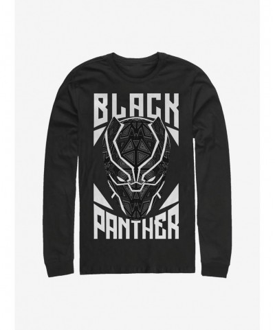 Wholesale Marvel Black Panther Panther Stamp Long-Sleeve T-Shirt $13.49 T-Shirts