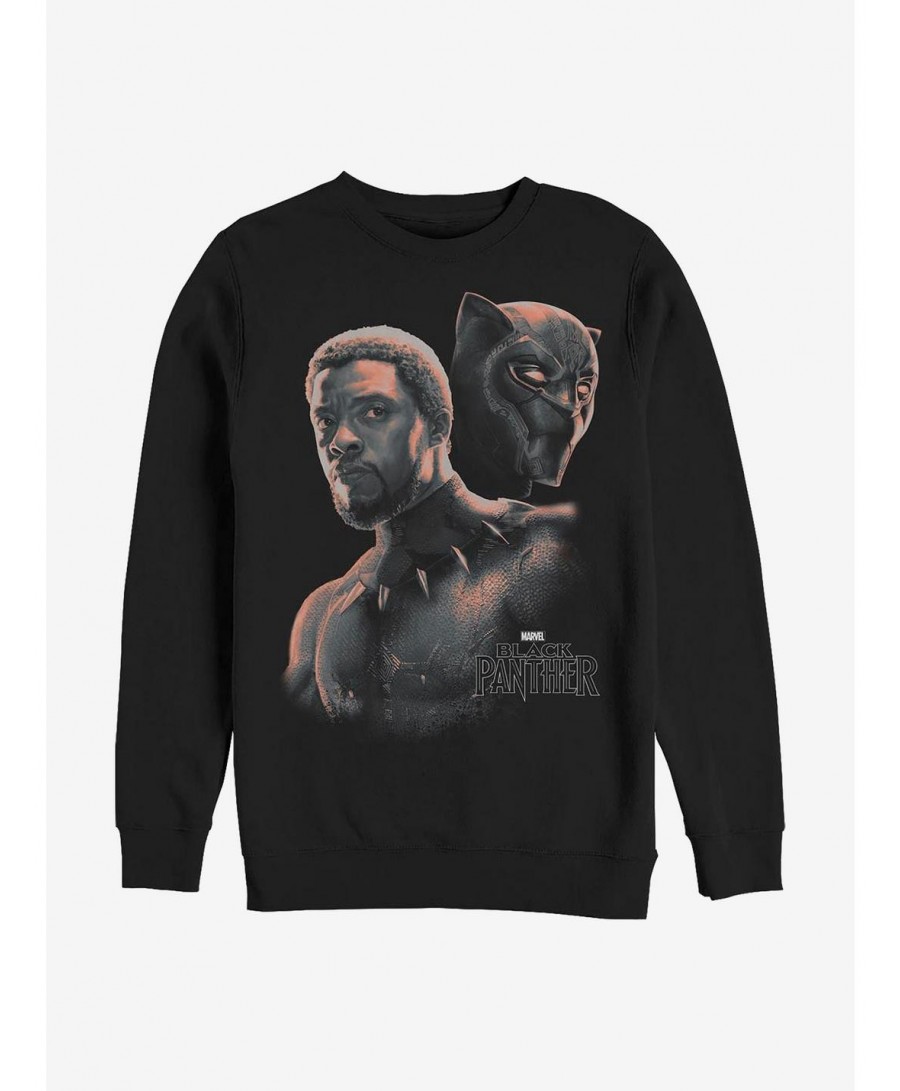 Big Sale Marvel Black Panther T'Challa Unmasked Crew Sweatshirt $14.39 Sweatshirts