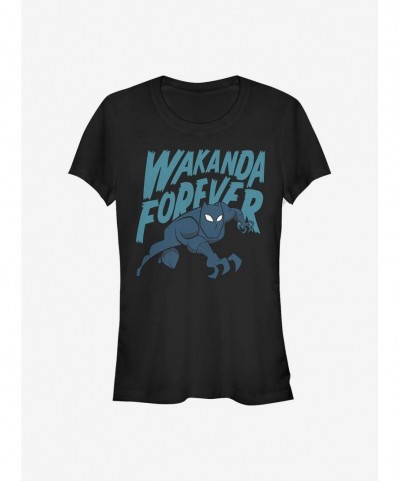 Huge Discount Marvel Black Panther Wakanda Forever Bold Art Girls T-Shirt $11.45 T-Shirts