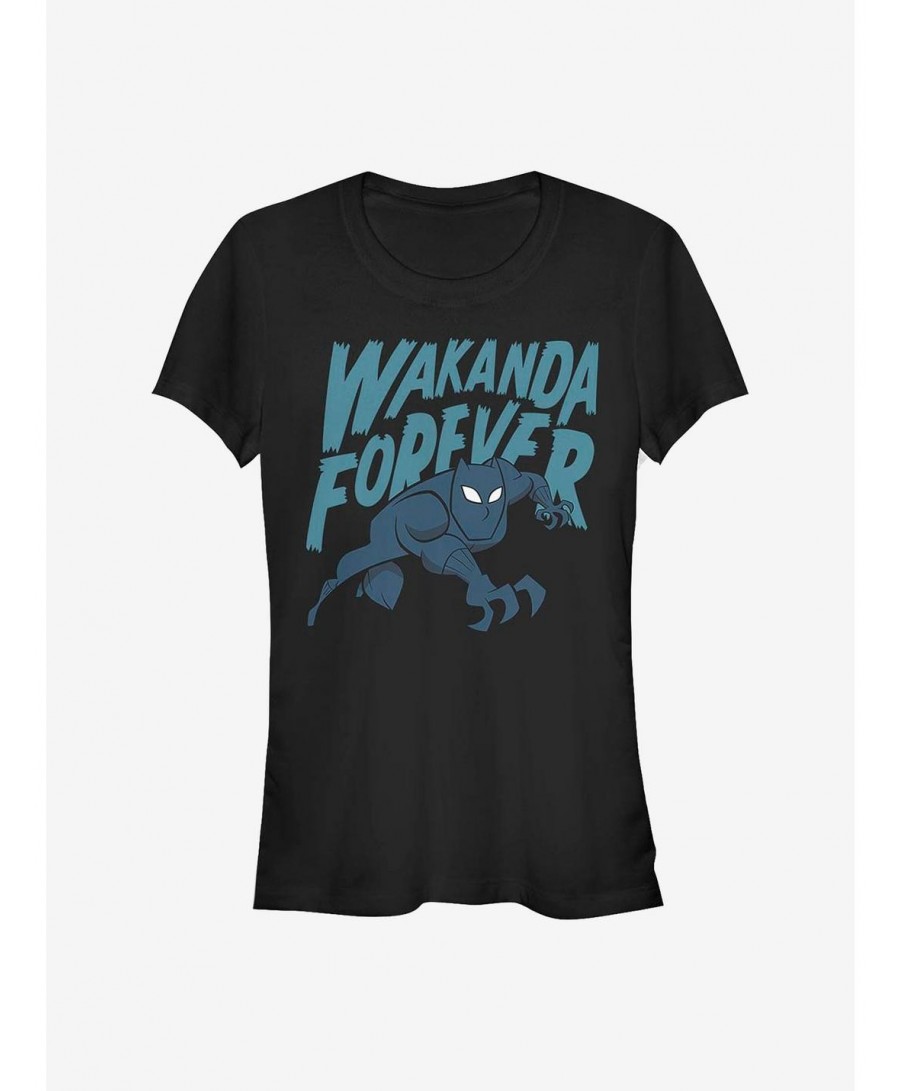 Huge Discount Marvel Black Panther Wakanda Forever Bold Art Girls T-Shirt $11.45 T-Shirts