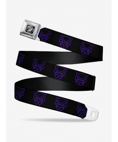 Flash Deal Marvel Black Panther Avengers Icon Outline Black Purple Seatbelt Belt $7.97 Belts