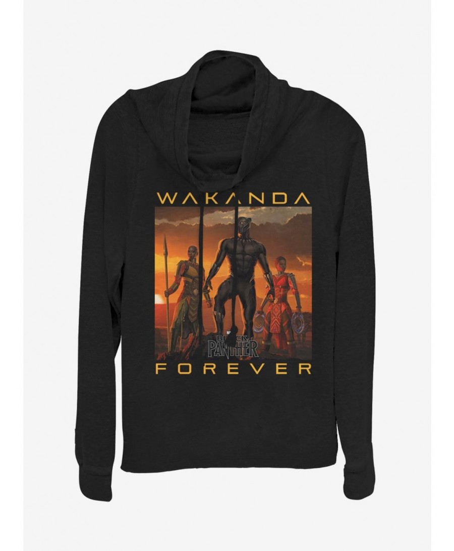 High Quality Marvel Black Panther Wakanda Forever Cowlneck Long-Sleeve Girls Top $16.16 Tops