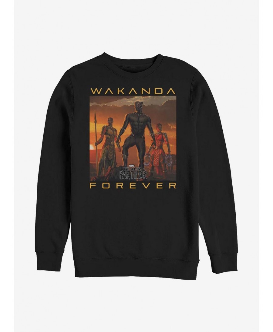 Hot Selling Marvel Black Panther Wakanda Forever Crew Sweatshirt $18.45 Sweatshirts